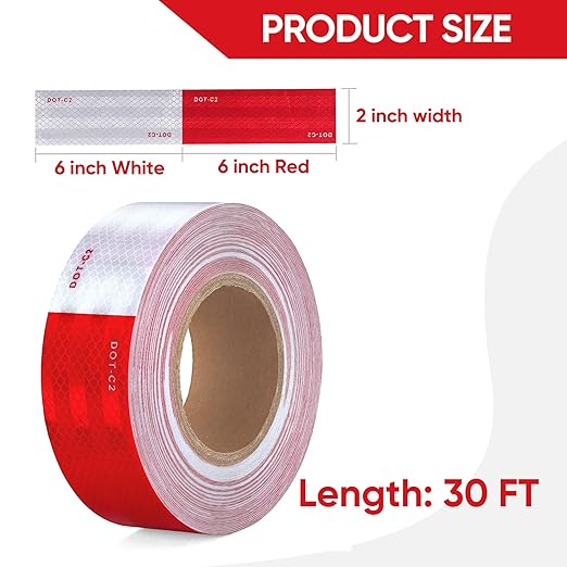 UIOCSSC DOT-C2 Reflective Tape 2 Inch x 30 Feet Red White Conspicuity Safety Reflective Tape Outdoor Waterproof for Vehicles Trailers Boats Signs