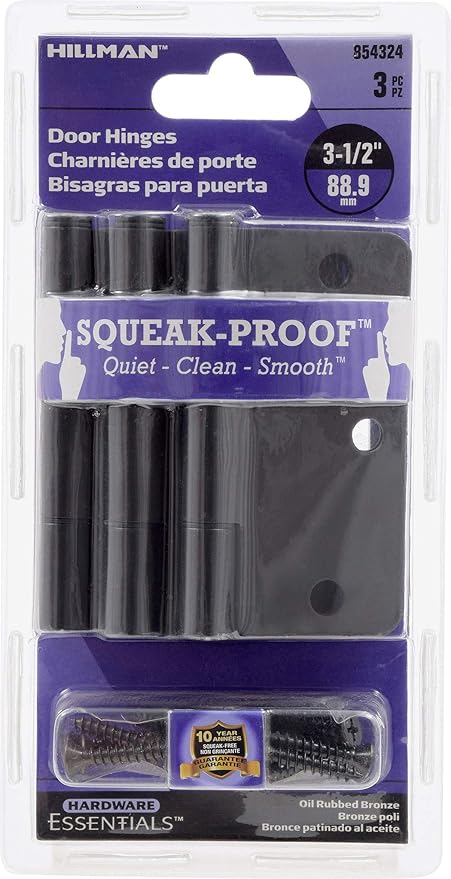 Hardware Essentials 854324 Smooth Corner Squeak-Proof Door Hinges, 3-12 inch, Oil Rubbed Bronze, 1 Count