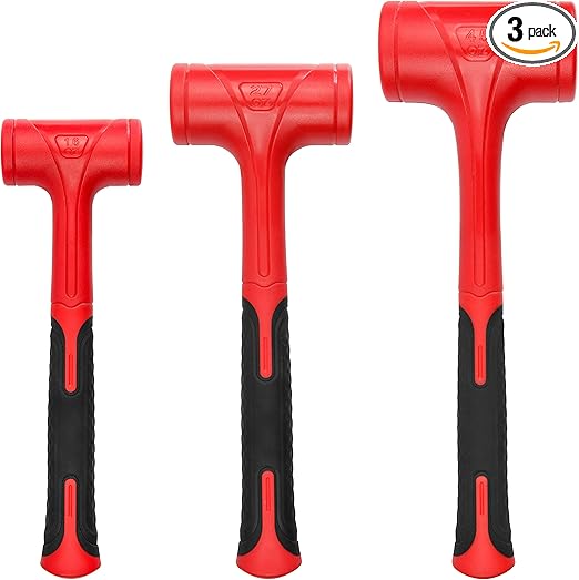 Dead Blow Hammer Set, 3 Piece/16oz(1LB),27oz(1.5LB),45oz(3LB),Red and Black, Shockproof Design, No Rebound Mallet Unibody Molded Checkered Grip Spark and Rebound Resistant (YY-3-013)