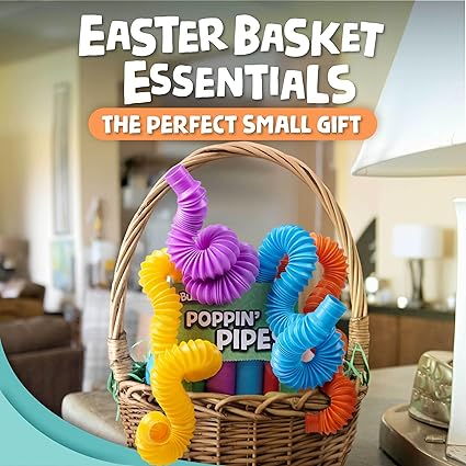 BUNMO Easter Basket Essentials - Pop Tubes - Sensory Toys - Toddler Toys - Imaginative Play Encouraging Creative Play - Easter Basket Stuffers - Non-Mouthable Toy 3 - 4 Pack Large