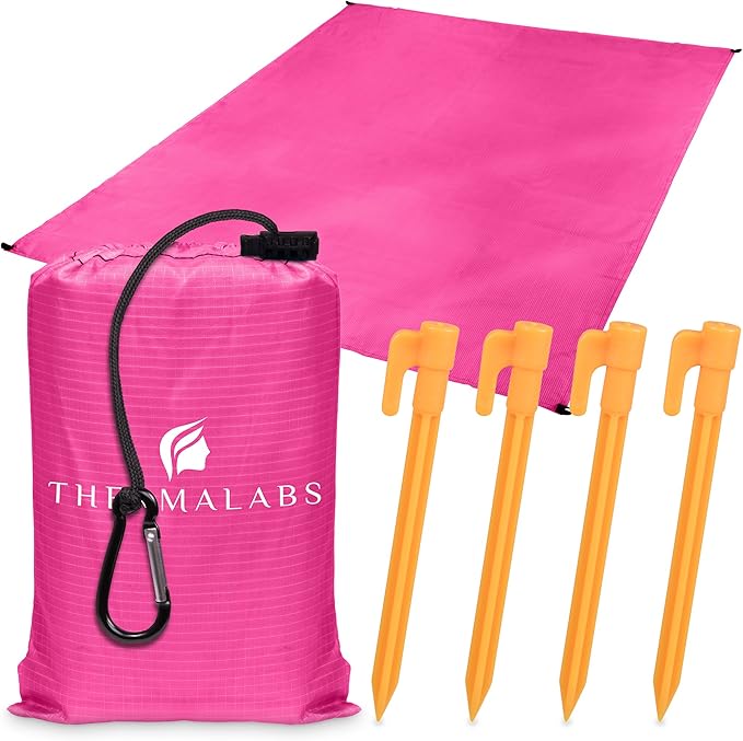 Sandless Beach Mat, Ground Blanket for the Park, Folds to Pocket Size: Take It Anywhere! Anti-Sand Waterproof Parachute Sheet for Concerts, Picnics and Festivals. Ultra Lightweight Tarp (Pink)