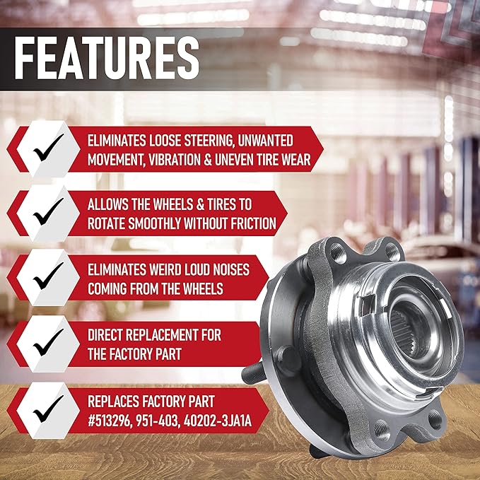 Replacement Front Wheel Hub Bearing Assembly - Compatible with Infiniti & Nissan Vehicles - JX35, QX60, Altima, Maxima, Maxima,Pathfinder - Replaces 513296, 951-403, 40202-3JA1A