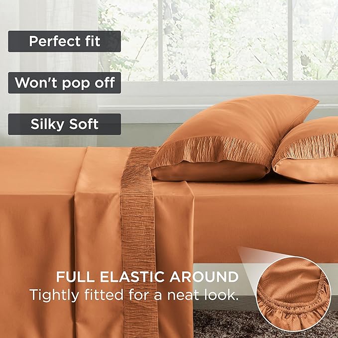 Bedsure King Size Sheets Set - 4 Pieces Soft King Sheets - Breathable Cooling - Hotel Luxury - Easy Care Polyester Microfiber Bedding for Women, Men, Dusty Orange