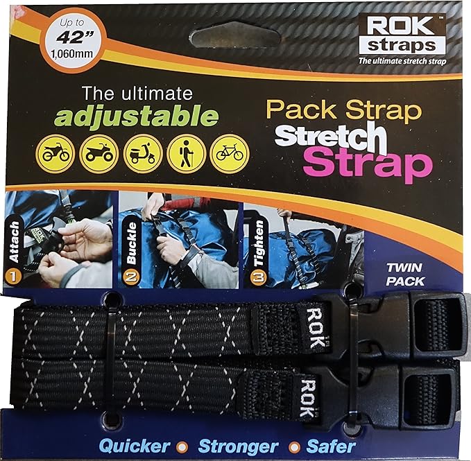 ROK Straps ROK-10358 BlackReflective 12" - 42" Pack Adjustable Stretch Strap