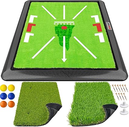 SAPLIZE 3-in-1 Golf Hitting Mat, 3 Replaceable Turfs for Tracing Swing Path, Hitting and Chipping Training, 13"X17" with Heavy Duty Base, Golf Practice Mat, Golf Training Mat