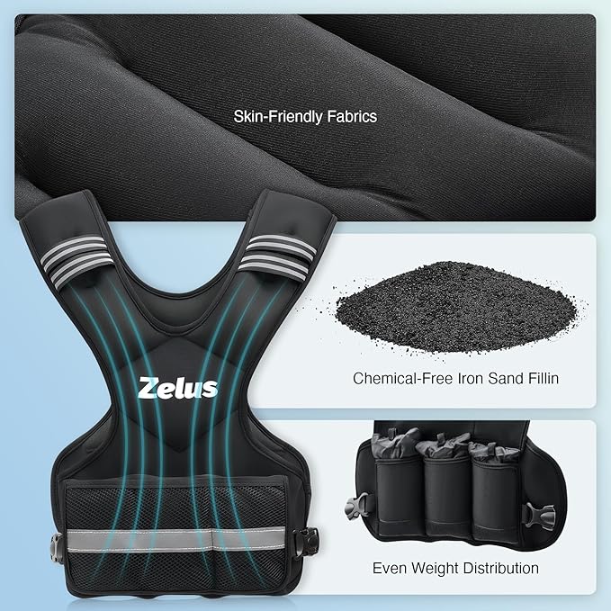 ZELUS Weighted Vest for Men and Women | 20-32lb Vest with 6 Ironsand Weights for Home Workouts | Adjustable Body Weight Vest Exercise Set for Cardio and Strength Training