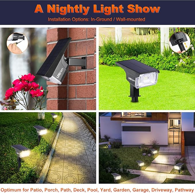 40 LEDs Spotlights,IP65 Waterproof Solar Powered Landscape Spotlights 2-in-1 Wall Light, Outdoor Landscaping Lights Auto OnOff for Yard Garden 2Pack Warm-White