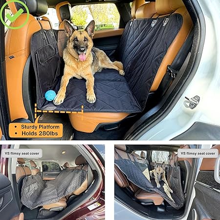Dog Back Seat Extender - Waterproof Mesh Platform for Cars, Trucks, SUVs - With Storage Pockets and Door Covers (Black)