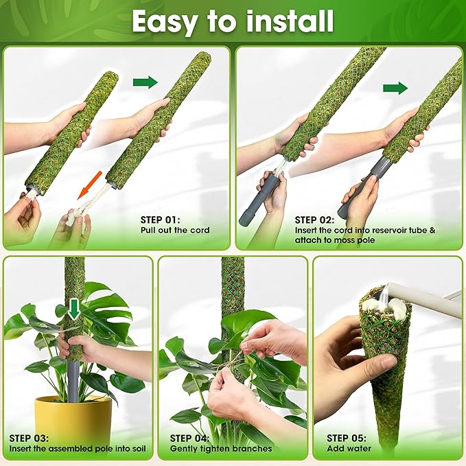 DUSPRO Self-Watering Natural Green Forest Moss Pole, Easy to Use Moss Sticks for Indoor Plants, Climbing Plant Support Stake with Self-Watering Feature, Moss Pole Monstera Plant Support 2pcs 17''