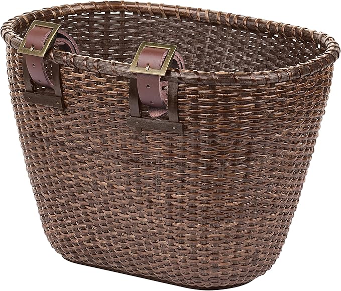 Retrospec Cane Woven Oval Dreamcatcher Basket with Authentic Leather Straps & Brass Buckles