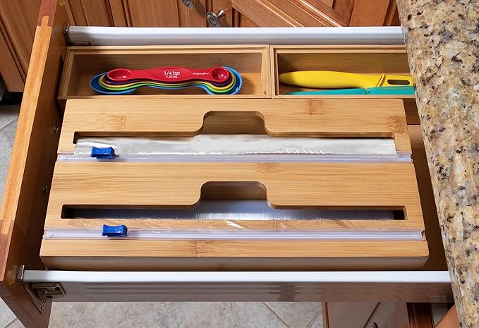 Lipper International Bamboo Dispenser with Cutter for Aluminum Foil, Plastic Wrap, or Wax Paper, 2-in-1, 13 78" x 6 34" x 4"
