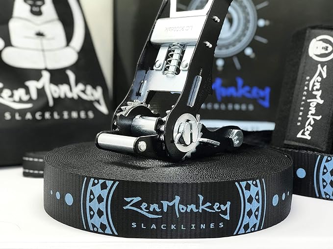 ZenMonkey Infinity Slackline Kit - 100 Foot Longline Slackline with Ergo Ratchet, Tree Protectors, Cloth Carry Bag and Instructions - Easy Setup for The Family, Kids and Adults