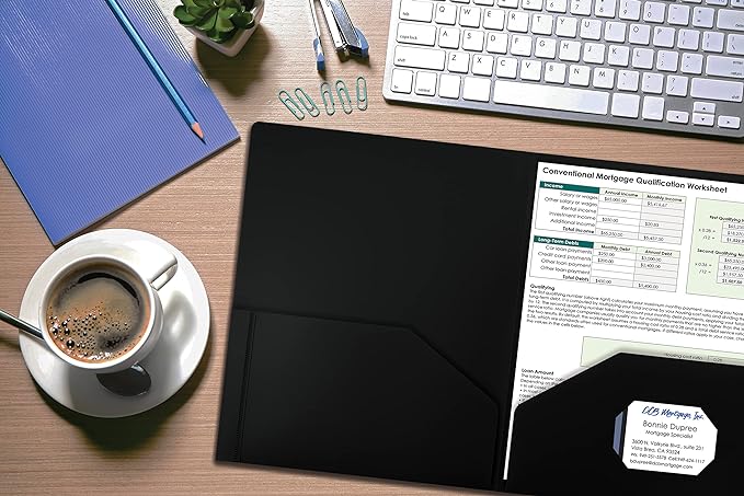 Better Office Products Heavyweight Plastic 2 Pocket Portfolio Folder, Letter Size Poly Folders 24 Pack (Black)