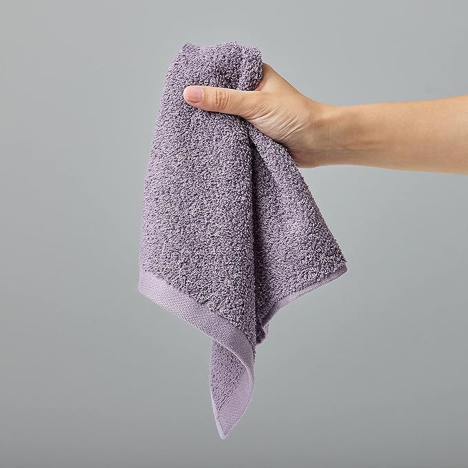 Basics face Towels for bathroom, 100 Cotton Extra Absorbent washcloth, Fast Drying - salon towel - 24 Pack Lavender (12 x 12 inches)