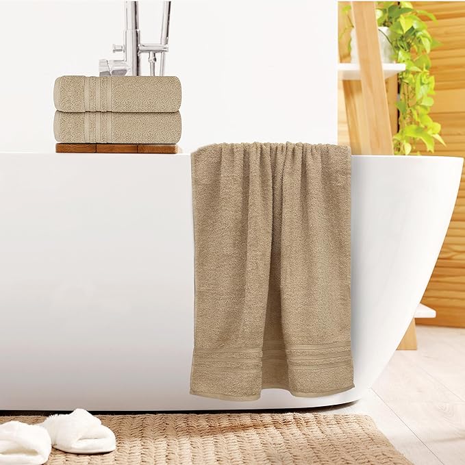 Tens Towels Pack of 4 soft bath towels, 100 cotton, 27 x 54 inches, lightweight and quick-drying, ideal for daily use in the bathroom, practical and comfortable, beige color