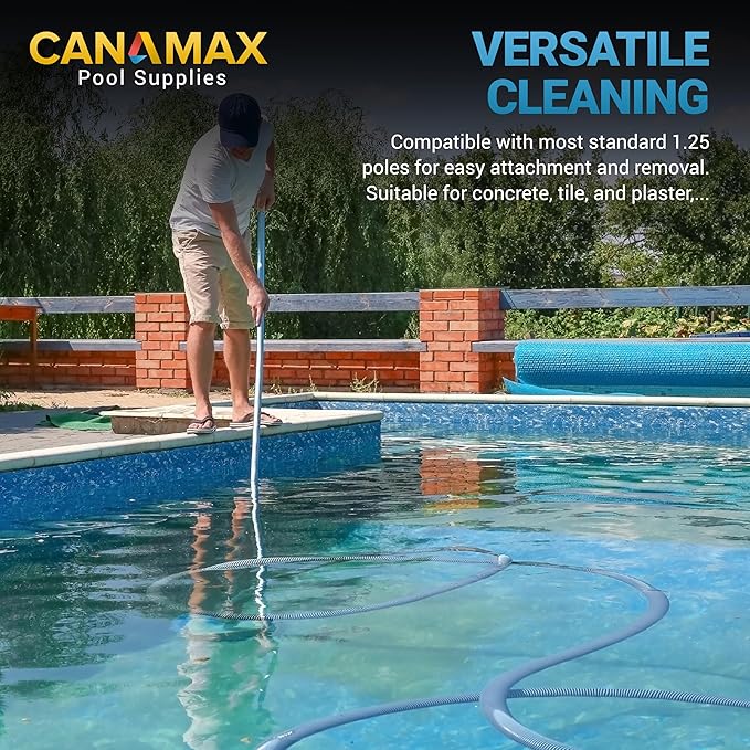 Upgraded 2025 Canamax Heavy Duty 5in Pool Brush - Aluminium Handle with Stainless Steel Bristle Wire - Compatible with Cleaning Pool Walls, Tiles, Floors, Steps, and Corners