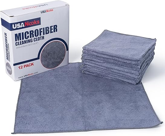 USANOOKS Microfiber Cleaning Cloth Grey - 12 Pcs (12.5"x12.5") - High Performance - 1200 Washes, Ultra Absorbent Microfiber Towel Weave Grime Liquid for Streak-Free Mirror Shine - Car Washing Cloth