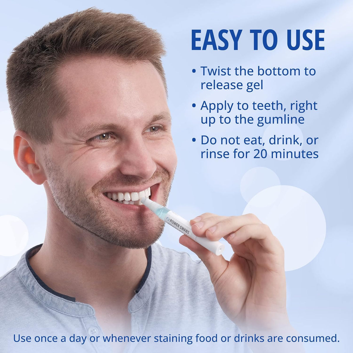 Power Swabs Stain-Out Quick Stick On-The-Go | No Sensitivity - Effective Teeth Stain Remover | Gentle Formula | Travel Friendly, Beautiful White Smile – Good for 30 Uses