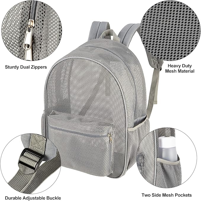 COVAX Heavy Duty Mesh Backpack, See Through College Backpack with Padded Shoulder Straps for Commuting, Swimming, Travel, Beach, Outdoor Sports (Grey)