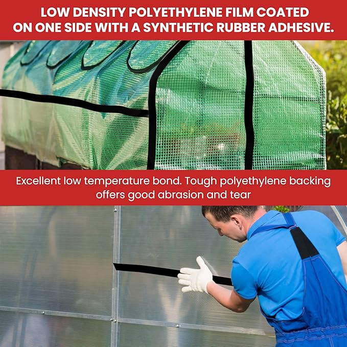 GGR Supplies T.R.U. LDPE Heavy-Duty Greenhouse Polyethylene Repair Weatherseal Film Tape. Long Term UV Exposure Ideal for Sealing and Seaming. (Black, 3" X 36 Yards)