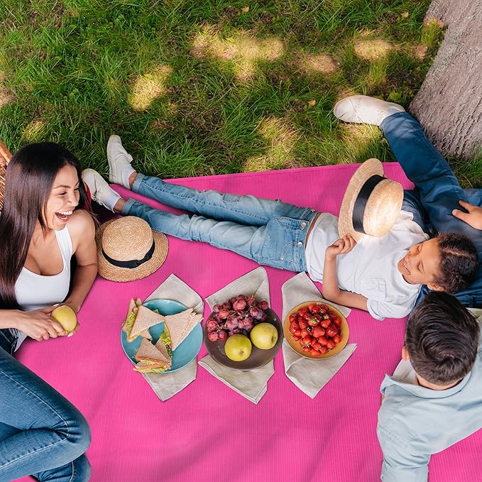 Sandless Beach Mat, Ground Blanket for the Park, Folds to Pocket Size: Take It Anywhere! Anti-Sand Waterproof Parachute Sheet for Concerts, Picnics and Festivals. Ultra Lightweight Tarp (Pink)