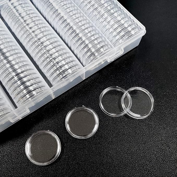 100Pack 25mm Coin Storage Capsules Holder, Round High Transparency Plastic Coin Container Case For Coin Collection Supplies