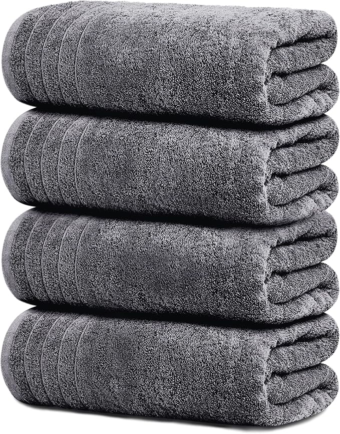 Tens Towels Pack of 4 Extra Large Bath Towels 30 x 60 Inches, 100 Cotton, Larger Lighter Weight, Quicker to Dry, Super Soft and Absorbent, Perfect for Bathroom, Dark Grey