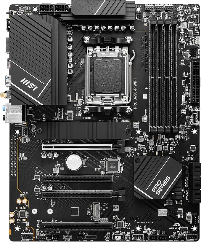 MSI PRO B650-P WiFi ProSeries Motherboard (AMD AM5, ATX, DDR5, PCIe 4.0, M.2, SATA 6Gb/s, USB 3.2 Gen 2, HDMI/DP, Wi-Fi 6E, AMD Ryzen 7000 Series Desktop Processors)