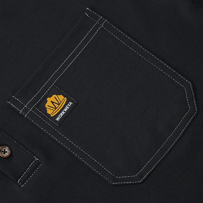 WORKWEYA FR Shirts for Men 6.5 oz Flame Resistant Long Sleeve Henley Shirt NFPA 2112/CAT2