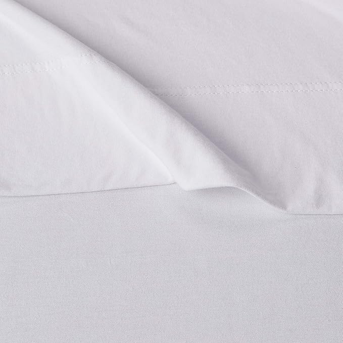Basics 4 Piece Bed Sheet Set, 100 Cotton Jersey, Includes Super Soft, Flat and Fitted Sheets, Pillowcase, King, White, Solid