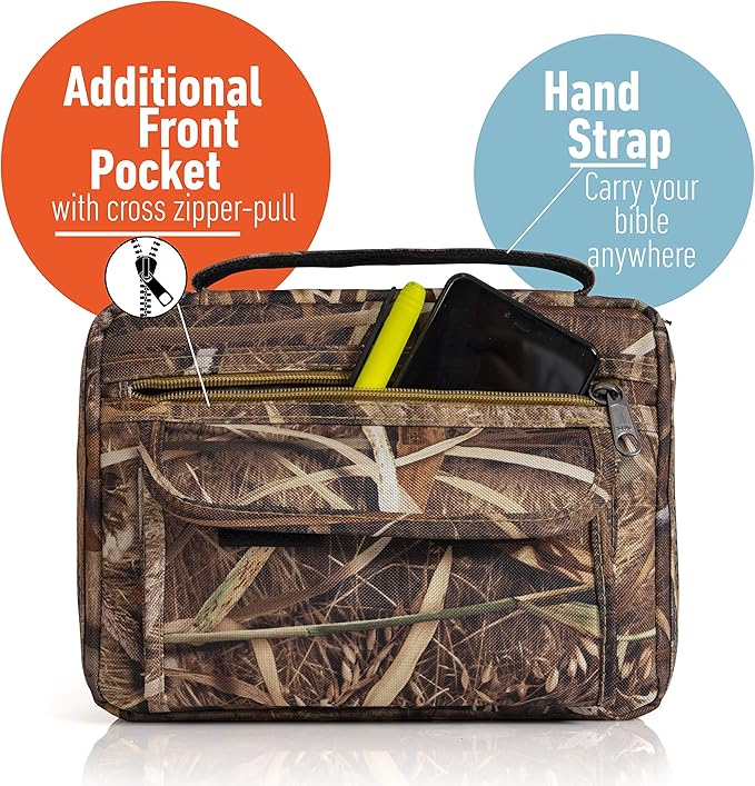 Bible Cover with Extra Zippered Compartments, to Protect The Good Book, JX Swamper Camouflage