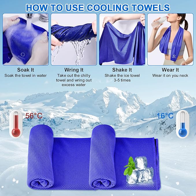 Sukeen Cooling Towels for Neck and Face (40"x12"), 20 Pack, Royal Blue, PVA Material, Reusable