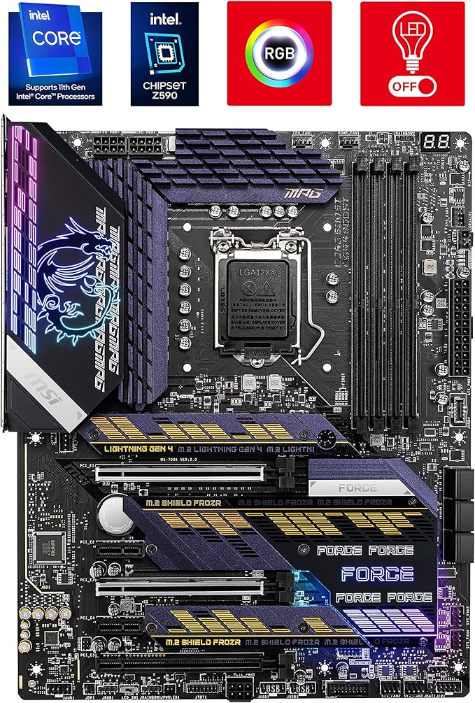 MPG MPG Z590 Gaming Force Gaming Motherboard (ATX, 11th/10th Gen Intel Core, LGA 1200 Socket, DDR4, PCIe 4, CFX, M.2 Slots, USB 3.2 Gen 2, DP/HDMI, Mystic Light RGB)