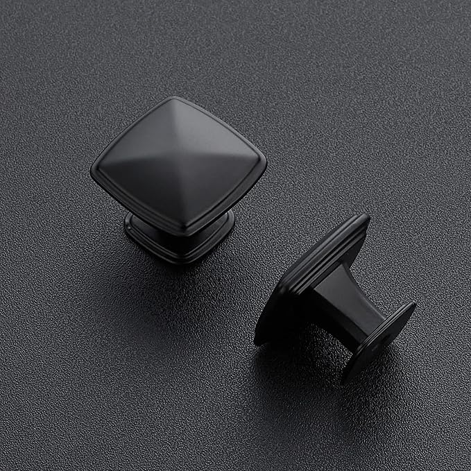 Ravinte 15 Pack Matte Black Kitchen Cabinet Square Knob Single Hole Cabinet Hardware for Dresser Drawer Pulls and Knobs
