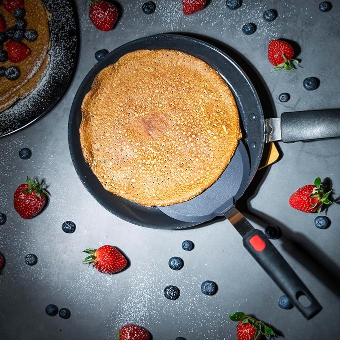 Silicone Pancake Spatula Wide Beveled Edge Flipper with Stainless Steel Curved Handle Heat Resistant Non-Stick Cooking