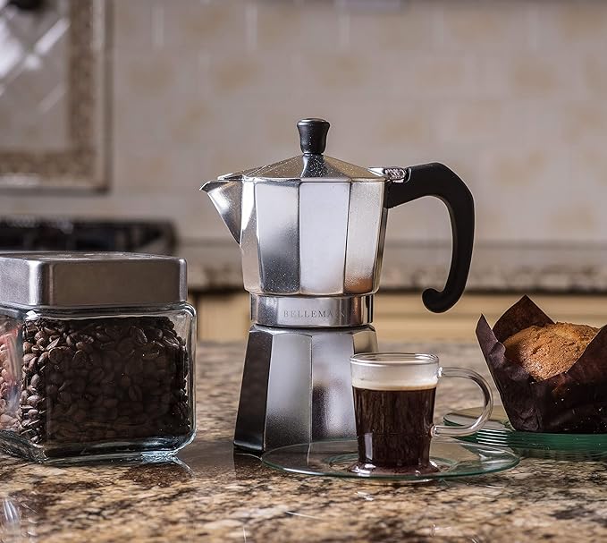 Bellemain Stovetop Espresso Maker Moka Pot (Silver, 3 Cup)