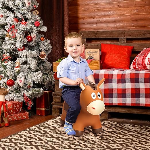 Bouncy Horse Hopping Toys, Inflatable Animal Horse Toys for Toddlers 1-3, Outdoor Indoor Bounce and Ride On Bouncer for Boys Girls, Birthday Gifts for 18 Months 2 3 4 5 6 Year Old with Pump