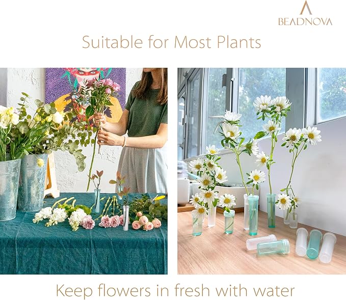 BEADNOVA Floral Water Tubes 2.8 Inch Plastic Water Tubes for Floral Flower Vials with Caps for Flower Arrangement Decoration (Clear, 20 Pcs)