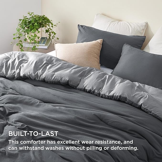 Bedsure Queen Reversible Grey Pre-Washed All Season Duvet Set Soft Warm 1 Lightweight Duvet (90 x 90 inches) and 2 Pillowcases (20 x 26 inches)