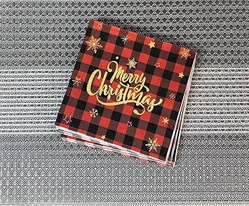40pcs Christmas Napkins 2 Ply Red White Black Christmas Themed Guest Napkins Winter Paper Napkins Disposable Hand Towels for Christmas Holiday Table Decorations 6.5"