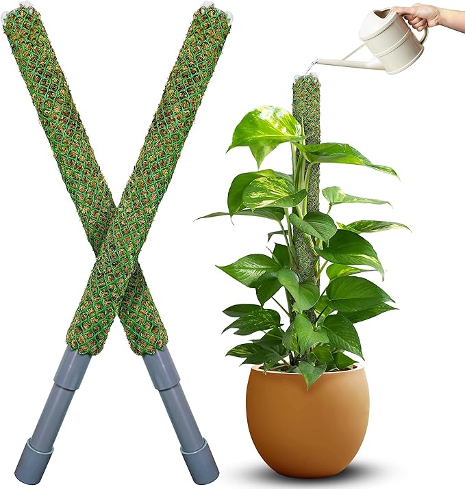 DUSPRO Self-Watering Natural Green Forest Moss Pole, Easy to Use Moss Sticks for Indoor Plants, Climbing Plant Support Stake with Self-Watering Feature, Moss Pole Monstera Plant Support 2pcs 17''
