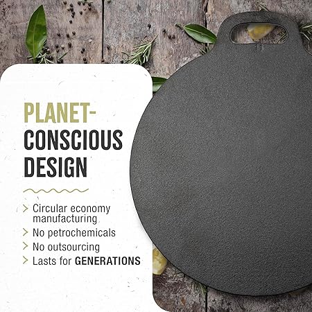 Victoria 15-Inch Cast Iron Tawa Dosa Pan, Pizza Pan with a Loop Handle, Crepe Pan Preseasoned with Flaxseed Oil, Made in Colombia