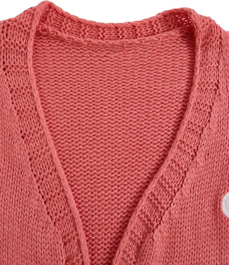 MakeMeChic Women's 3D Floral Cardigan Sweaters Open Front Cropped Cute Cardigan Lantern Sleeve Outerwear