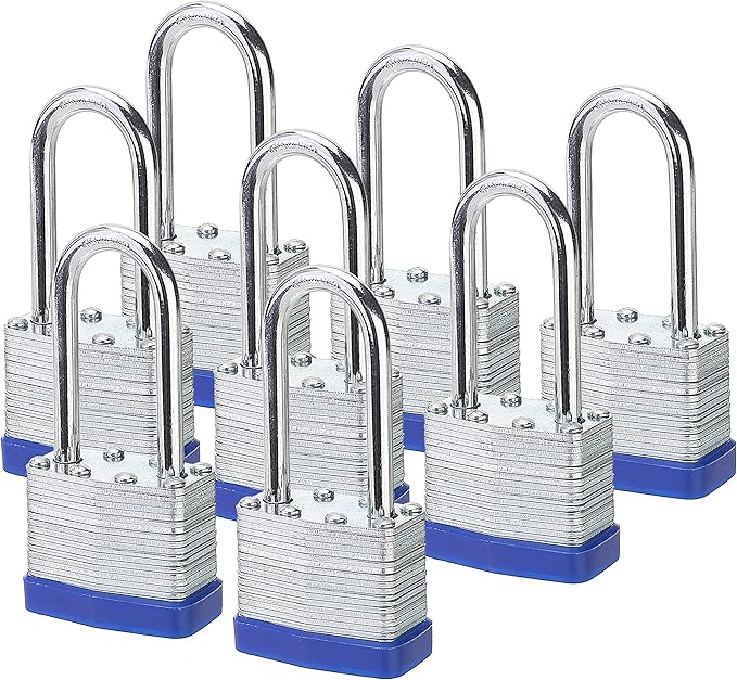 Lock, 1-9/16" (40mm) Laminated Keyed Padlockskeyed Alike Locks, 2 inch Long Shackle Locks-Pack of 8