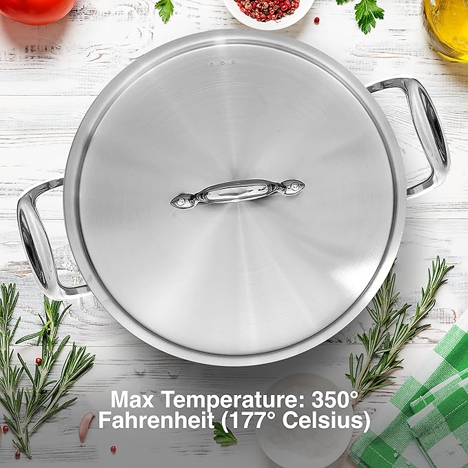 nutrichef Lid for 12-Quart Stockpot - Stainless Steel Kitchen Cookware Cover with Handle, Fits 10.24 Pot Inner Size, Works with Model NCSPT12Q 12-qt. Stock Pot
