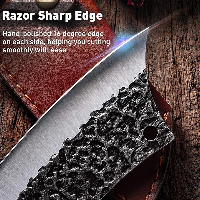 Freelander Hand Forged Knives, Meat Cleaver Knife for Meat Cutting, High Carbon Viking Knife with Sheath, Full Tang Chef Kitchen Butcher Knife for Home,Outdoor, Camping, BBQ