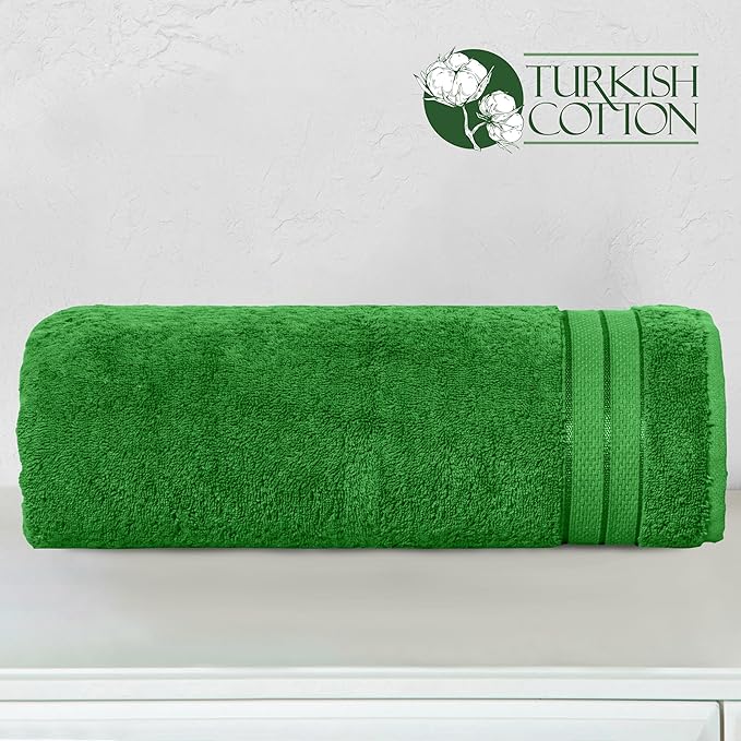 Elegant Comfort Three Line Popcorn Towel Set for Bathroom 35 x 70 inches, Premium Hotel Quality 1-PACK Jumbo Towels, 100 Turkish Cotton,Soft and Durable, Quick Dry and Highly Absorbent, Emerald Green
