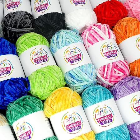 100g Velvet Chenille Yarn for Crocheting,White Fluffy Velvet Plush Yarn Thick Soft Chunky Chenille Yarn Baby Blanket Yarn for Crocheting Knitting Beginners(White)