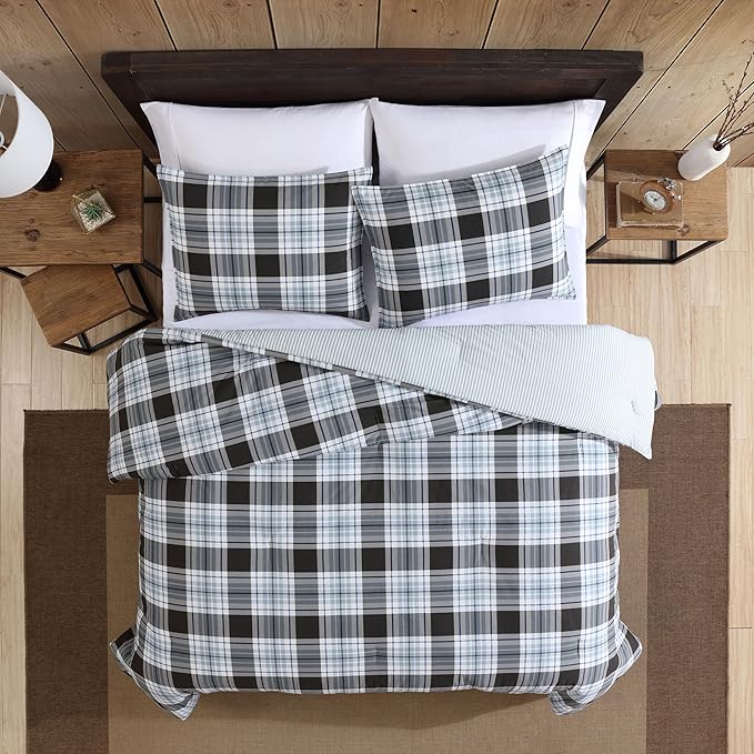 Eddie Bauer - King Comforter Set, Cotton Reversible Bedding with Matching Shams, Stylish Home Decor (Lewis Navy, King)