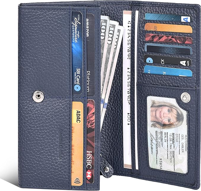 Ozora Multi Card Holder Handmade Leather Wallet with RFID Protection & Zipper Pockets with ID Window for Women